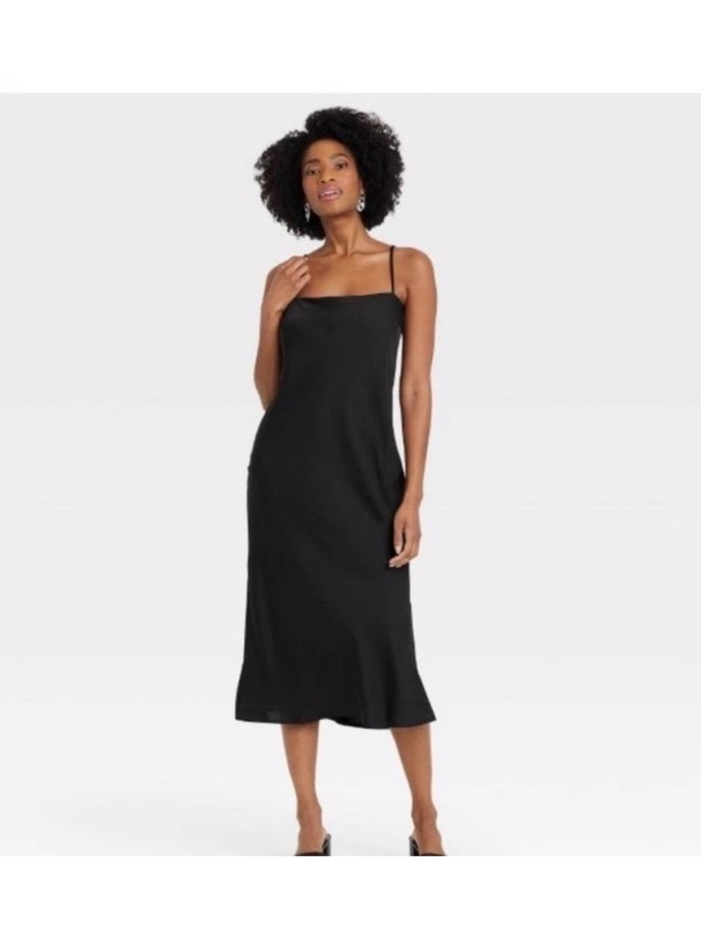 a new day Black Satin Slip Dress with Thin Straps